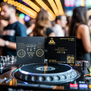 Dj ミュージックイベント モダン ミニマル ブラック ゴールド ミキサー QR スクエア名刺