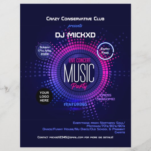DJ ミュージック & ダンス ギグ フライヤー (正面)