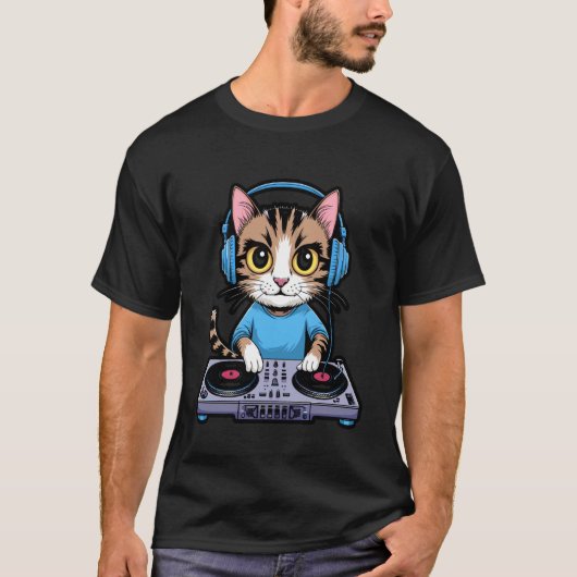 DJ 猫 レインボー Tシャツ ハウスミュージック キティ Tee (正面)