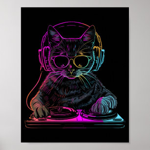 Dj 猫 EDM テクノ ハウスミュージック おもしろ 猫好き レディース ポスター