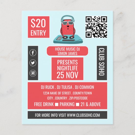 DJ at the Deck Cartoon, プロフェッショナルDJ Advert チラシ (正面)