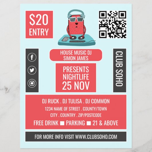 DJ at the Deck Cartoon, プロフェッショナルDJ Advert チラシ (正面)