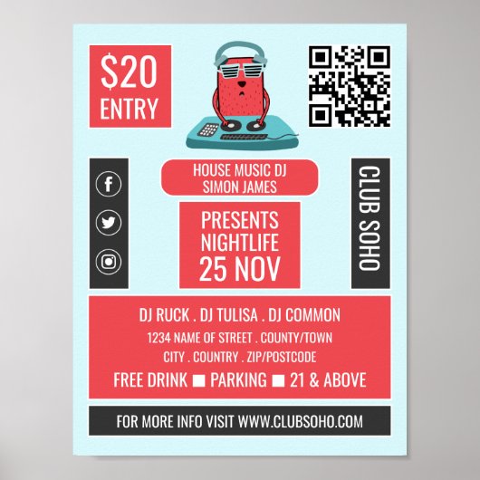 DJ at the Deck Cartoon, プロフェッショナルDJ Advert ポスター (正面)