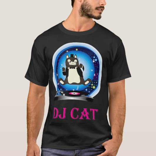 DJ Cat おもしろい Music Cat Tシャツ (正面)