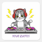 DJ Cat Cartoon – Cool Music Lover Illustration スクエアシール (正面)