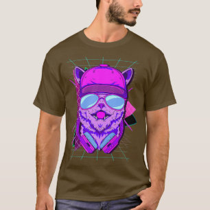 DJ Cat Cute Music Cat Vaporwaveレトロ1980sと Tシャツ