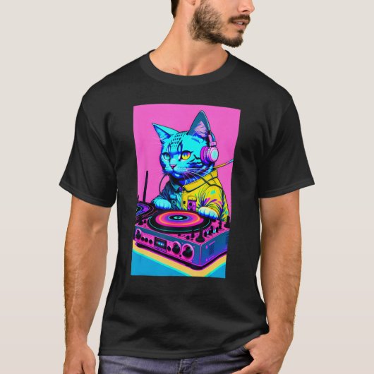 DJ Cat HeadphonesターンテーブルDJ Mixer Dreamwave Sty Tシャツ (正面)