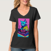 DJ Cat Headphones Turntable DJ Mixer Dreamwave Sty Tシャツ (正面)