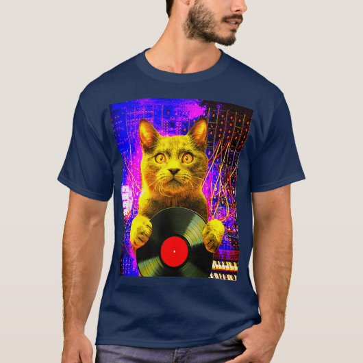 Dj Cat On Synthesizer In宇宙Ville Record Tシャツ (正面)