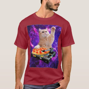 DJ Cat Shirt Cat DJ Pizza EDM Music Cute White Tシャツ