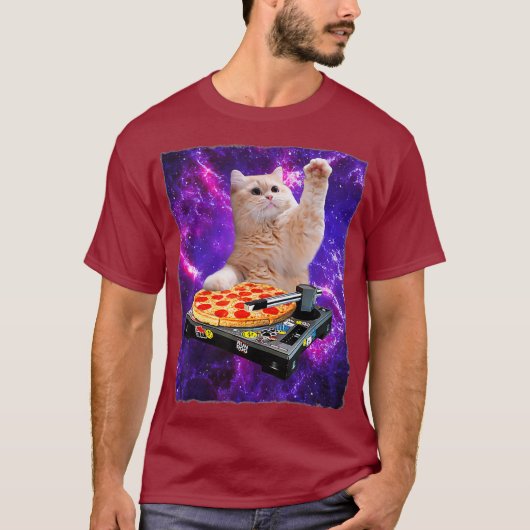 DJ Cat Shirt Cat DJ Pizza EDM Music Cute White Tシャツ (正面)