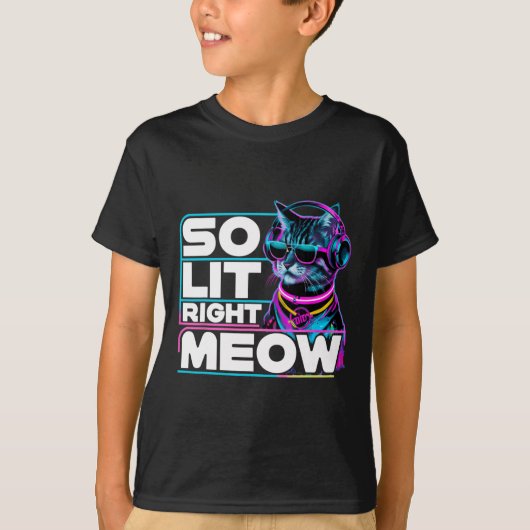 Dj Cat So Lit Right Meow EdmテクノRaveパーティーFes Tシャツ (正面)
