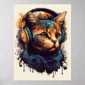 DJ Cat With Headphones ポスター (正面)