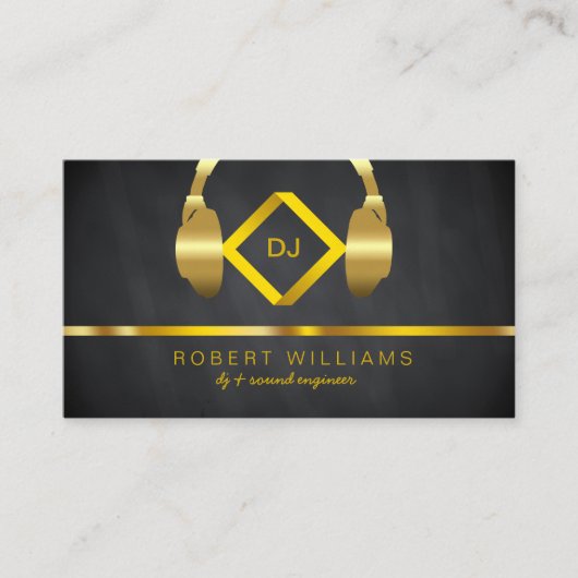 DJ Deejayプロフェッショナルヘッドフォン金ゴールドフェイク音楽 名刺 (正面)