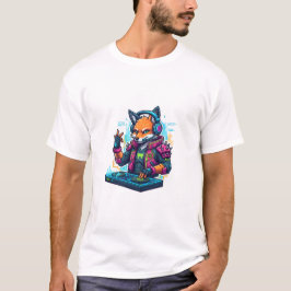 DJ Fox Cartoon Cool White Tshirt For Men | Adults Tシャツ
