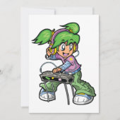 DJ Girl with Green Hair and Headphones 招待状 (正面)