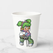 DJ Girl with Green Hair and Headphones 紙コップ (正面)