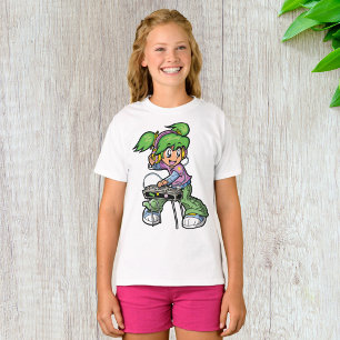 DJ Girl with Green Hair and Headphones Tシャツ