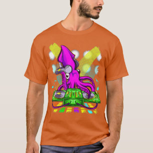 DJ House Music Octopus Disk Jockey Love Music Tシャツ