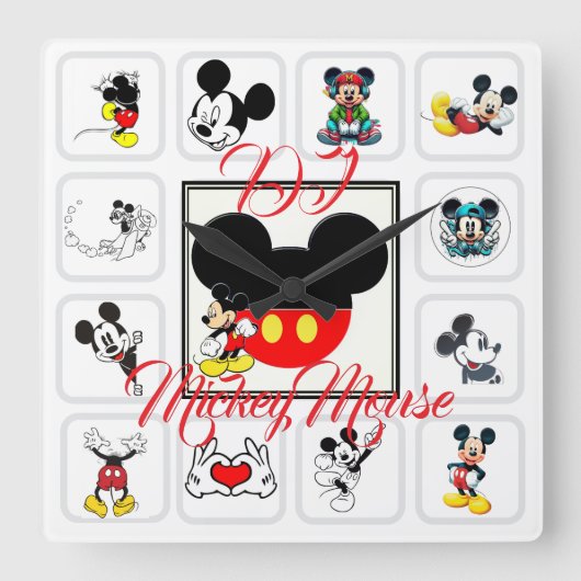 DJ Mickeymouse スクエア壁時計 (正面)