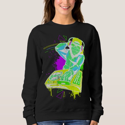 DJ Monkey Music Party Fun Sunglasses Monkey Headph スウェットシャツ (正面)