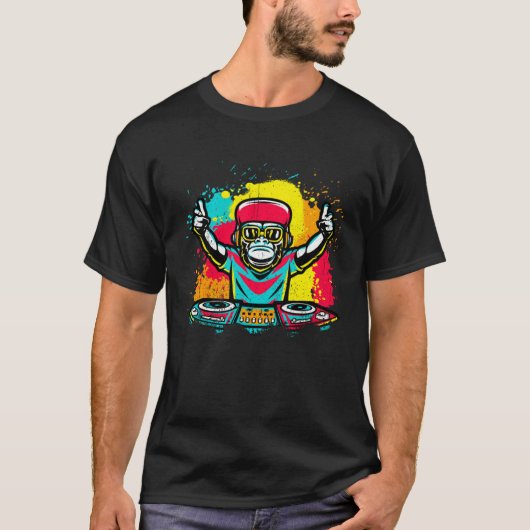 DJ Monkey Music Party Fun Sunglasses Monkey Headph Tシャツ (正面)