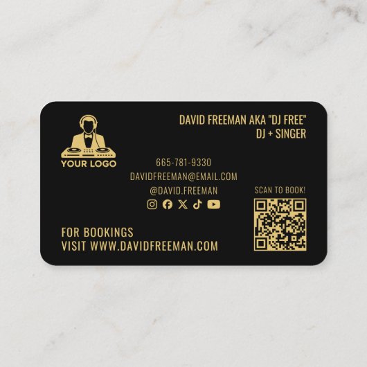 Dj Music Modern Minimal Black and Gold Turntable 名刺 (裏面)