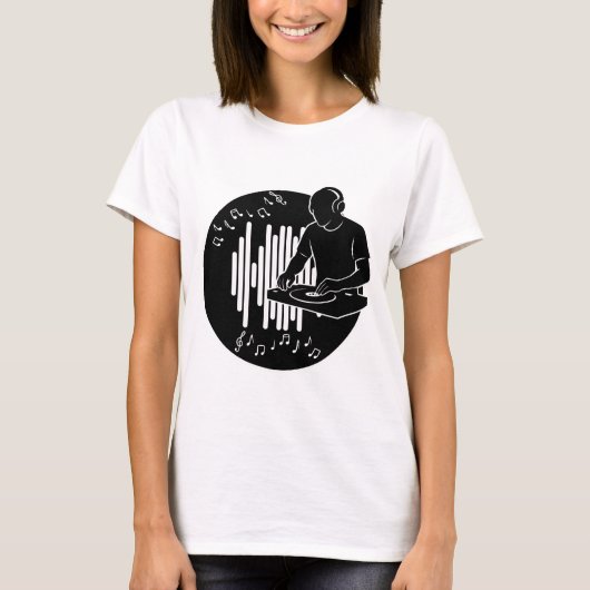 DJ Music Silhouette Black and White Art Tシャツ (正面)