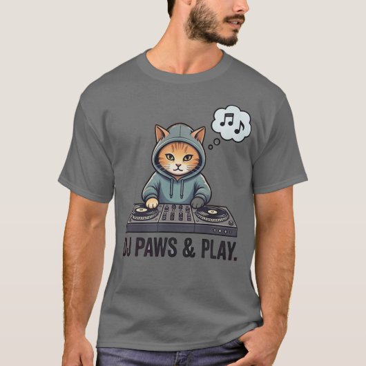 DJ Paws & Play 面白い猫のフーディー Tシャツ (正面)