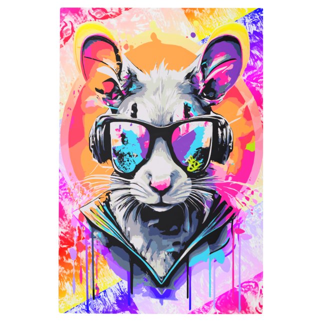 DJ Ratヘッドフォンクール- Rat 絵を描's メタルプリント (正面)