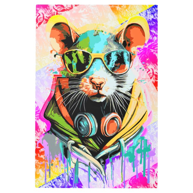 DJ Ratヘッドフォンクール- Rat 絵を描's メタルプリント (正面)