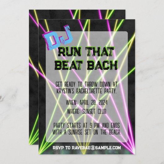 DJ Run that Beat独身最後の夜 招待状 (正面/裏面)