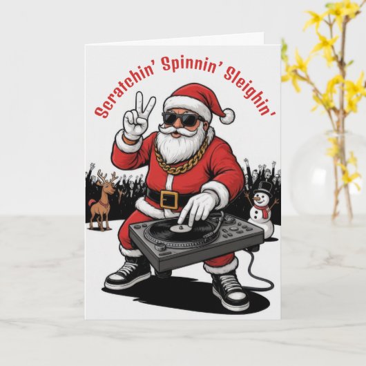 DJ Santa Christmas カード (黄色い花)