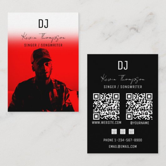 DJ Singer Songwriter Music 2 QR Code Professional  名刺 (正面/裏面)