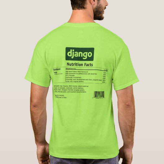 DjangoConのためのDjangoの栄養物の事実 Tシャツ (裏面)
