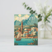 Djibouti Illustration Travel Art Vintage ポストカード (スタンド正面)