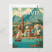 Djibouti Illustration Travel Art Vintage ポストカード (正面/裏面)
