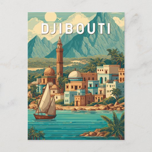 Djibouti Illustration Travel Art Vintage ポストカード (正面)