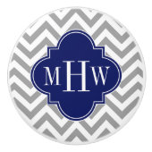 DKグレイチェブロンネイビークローバー3モノグラム セラミックノブ (正面)