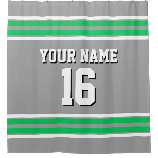 Dkグレーエメラルドグリーンホワイトストライプスポーツジャージー シャワーカーテン (正面)