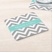 DkグレーホワイトLGシェブロンターコイズ名物グラム スクエアペーパーコースター (アングル)