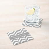 DkグレーホワイトLGシェブロンDkグレーネームモノグラム スクエアペーパーコースター (インサイチュ)