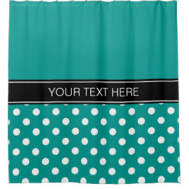 Dkティール（緑がかった色）ホワイトLGドットブラックCBネームモノグラム シャワーカーテン