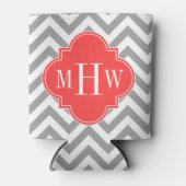 Dk灰色Lgシェブロンの珊瑚の赤いクローバー3のモノグラム 缶クーラー (正面)