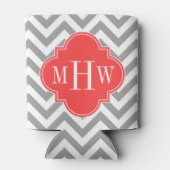 Dk灰色Lgシェブロンの珊瑚の赤いクローバー3のモノグラム 缶クーラー (裏面)