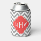Dk灰色Lgシェブロンの珊瑚の赤いクローバー3のモノグラム 缶クーラー (缶裏面)