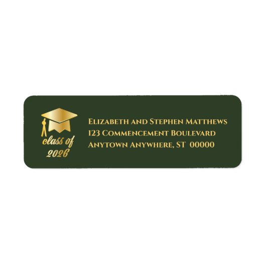 Dk Green | Gold Class of 2026 Graduation Cap Label ラベル (正面)