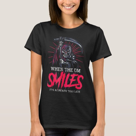 Dmスマイルが既に遅すぎるスカル死神 Tシャツ (正面)