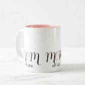 DMom Established Black Pink Script New Mom Gift ツートーンマグカップ (正面左)