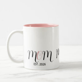 DMom Established Black Pink Script New Mom Gift ツートーンマグカップ